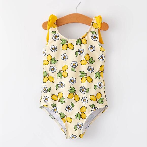 Girls Lemon Print One Piece Swimsuit Size 5– Rylee Faith Designs Boutique - Picture 3 of 5